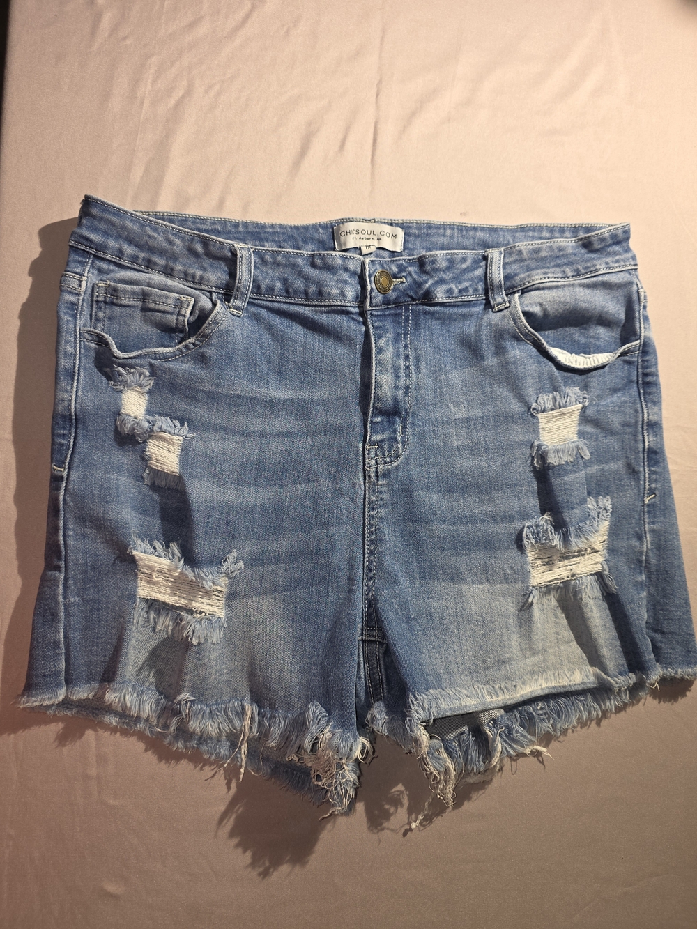 Chic Soul Light Blue Distressed Denim Jean Shorts 3" Inseam